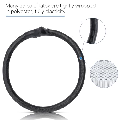 20Pcs Trampoline Replacement Bungee Cords, Black Elastic Trampoline Ropes with Mounting Tool for Repair, Safety Round Trampoline Repair Kit Universal Fit for Most Trampolines