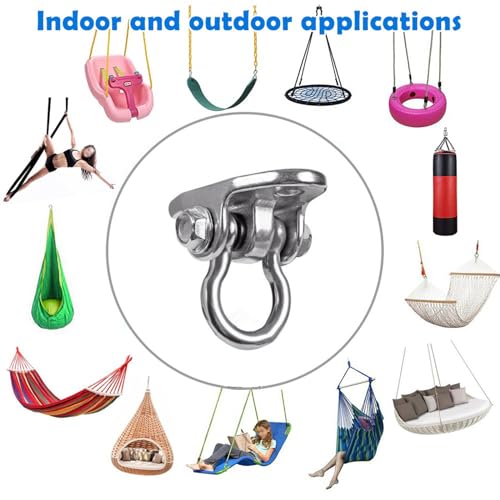 Heavy Duty 180° Swivel Swing Hook, 2 Pack Stainless Steel Swing Hanger for Ceiling Wooden Swing Set Bracket, Punching Bag Hanger for Playground Gym Rope Hammock Chair - size: 2.6 inches
