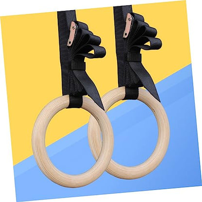 Wooden Gymnastics Rings with Adjustable Straps Exercise Rings for Bodyweight Training Full-Body Strength Workouts Fitness Equipment for Home Gym