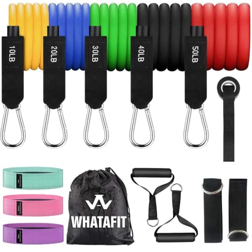 WHATAFIT Resistance Bands, Exercise Bands, Workout Bands with Handles, Door Anchor and Ankle Straps, 5 Resistance Levels Fitness Bands for Strength Training, Physical Therapy, and Home Gym Equipment - color: Mottled