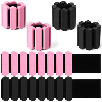 2 Pairs Wrist Ankle Weights Set for Women Men Adjustable Silicone Weighted Bangles 1lb Pink 2lb Black, Fitness Arm Leg Weights for Yoga, Pilates, Walking, Home Gym Workout