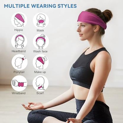 Sukeen Cooling Headbands for Women, Instant Cooling Moisture Wicking Non-Slip Sweatbands for Women Running Fitness Yoga - color: Black/Blue/Rose Red/Gray