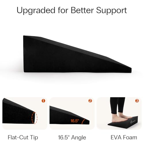 StrongTek XL Foam Yoga Wedge Blocks, Black, Set of 2, 16.5° Incline, 13" × 12.75" × 3.75", for Yoga, Stretching, Squats & Physical Therapy