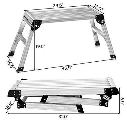 Giantex Aluminum Work Platform, Folding Work Bench with Non-Slip Mats, Portable Bench Step Ladder, Car Wash Step Stool for Painting, Washing, Suitable for Home, Garage (Silver)
