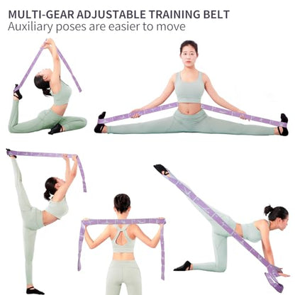 12 Loop Resistance Stretch Band, Numbered Flexibility Strap for Exercise, Physical Therapy, Yoga, Pilates, Dance, Gymnastics and Rehab Training, Adjustable Stretching for Splits, Ballet,Home Workouts - color: Purple