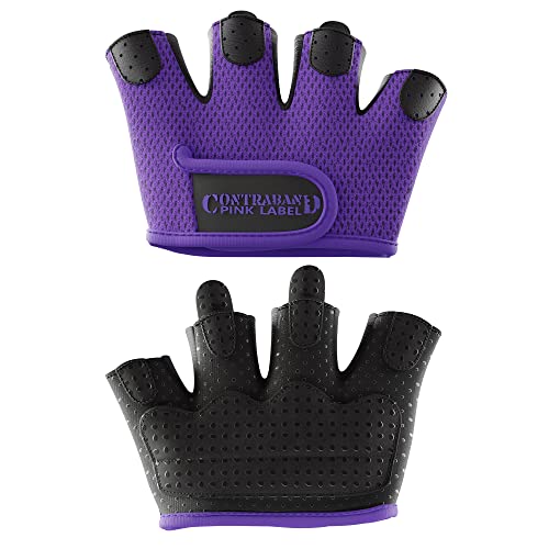 Contraband Pink Label 5537 Womens Micro Weight Lifting Gloves w/Grip-Lock Silicone Padding (Pair) - Minimalist Half Gloves - Apple Watch Friendly - color: Purple, size: Small