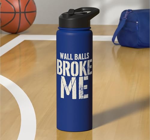 Wall Balls Broke Me Funny Functional Fitness Race Training Stainless Steel Insulated Water Bottle - color: Royal Blue