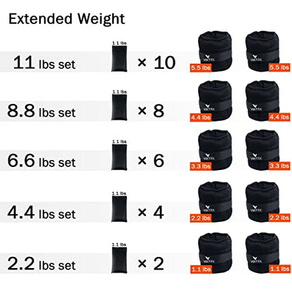 Adjustable Ankle Weights for Women Men Kids, Wrist Weight Set 1-5/11 lbs(1 Pair) with Removable Weight for Jogging, Walking, Gymnastic, Workout