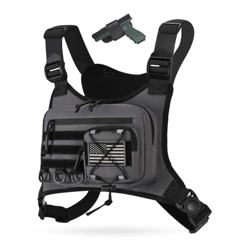 Outdoor Sports Chest Bag for Men, Chest Vest Holster Fits Most Pistols, EDC Travel Chest Pack for Running, Hiking - color: Gray