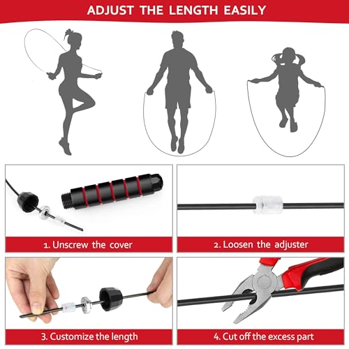 Jump Rope for Fitness, Adjustable Speed Jump Rope with Ball Bearings, Tangle-Free Skipping Rope for Women Men Kids, Durable Steel Cable with Soft Foam Handles for Cardio Workout, Weight Loss & Home Gym Exercise