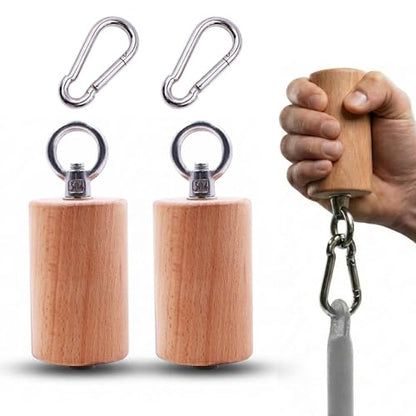 Wooden Grip Handle for Forearm & Climbing Training, Compact Cylindrical Open-Hand Grip with Stainless Steel Ring, Beech Wood Endurance Grip for Cable Machine & Pull Training