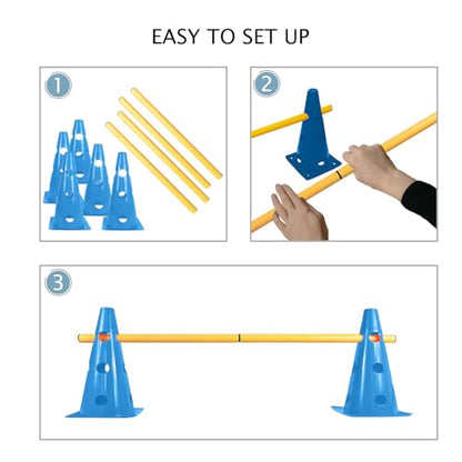 TNZMART Dog Agility Hurdle Cones Pet Jump Training Set Dog Agility Course Backyard Set Adjustable Obstacle Training Set (Blue, 6 Sets) - color: Blue
