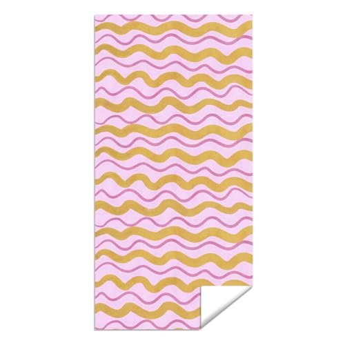 Microfiber Beach Towel Sand Free Quick Dry Oversized Modern Wavy Striped Retro Pink Gold Magenta Pattern for Adults Pool Travel Gym Camping 71 x 32 Inches 1 Pcs - color: Wavy