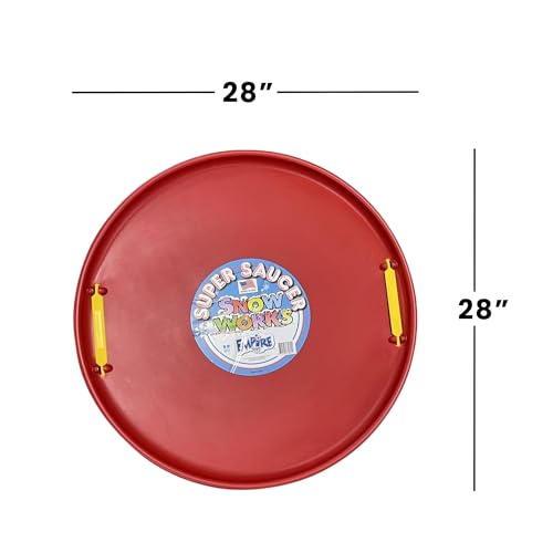 Lifetime Saucer Snow Sled, Heavy-Duty Plastic, Cold Weather Downhill Outdoor Winter Snow Sled Disc with Handles (Red).