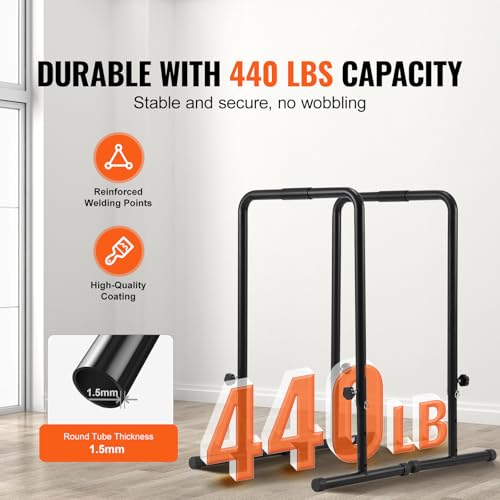 Happybuy Dip Bars, 440 lbs Capacity, Heavy-Duty Adjustable Height Dip Stand for Fitness Workouts, Stabilizer Parallette Push-Up Stand, Parallel Bars for Strength Training at Home Gym