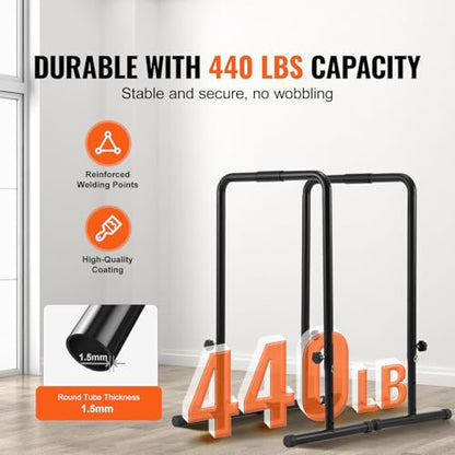 Happybuy Dip Bars, 440 lbs Capacity, Heavy-Duty Adjustable Height Dip Stand for Fitness Workouts, Stabilizer Parallette Push-Up Stand, Parallel Bars for Strength Training at Home Gym