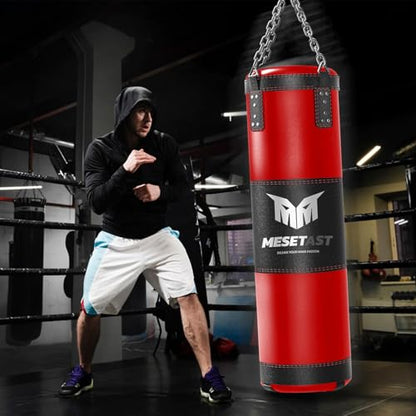 Mesetast Punching Bag for Adults, 4ft Heavy Boxing Bag Set with 12 OZ Gloves for MMA Karate Kickboxing Boxing - Unfilled - color: 2.Red