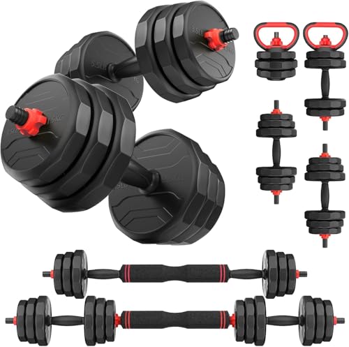 UKEEP Adjustable Dumbbells Set, 20/30/40/55/60/80lbs Free Weight Set with Connector, 2 or 3 in 1 Dumbbells Set Used as Barbell, Kettlebells, Fitness Exercises for Home Gym Suitable Men/Women - style: 55 lbs (27.5 lbs each)