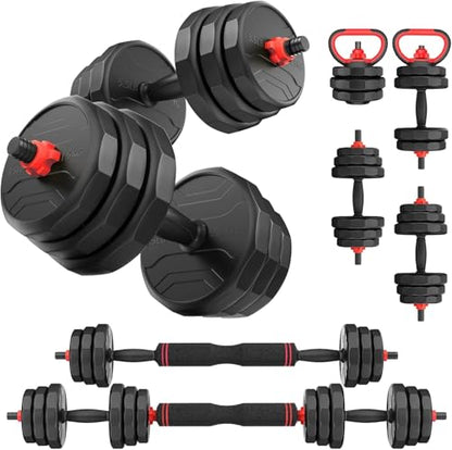 UKEEP Adjustable Dumbbells Set, 20/30/40/55/60/80lbs Free Weight Set with Connector, 2 or 3 in 1 Dumbbells Set Used as Barbell, Kettlebells, Fitness Exercises for Home Gym Suitable Men/Women - style: 55 lbs (27.5 lbs each)