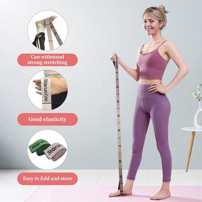 Yoga Stretch Strap for Flexibility, 2 Pack – 10 Loops Stretching Strap for Yoga, Pilates & Physical Therapy, Elastic Non-Slip Nylon Fabric, 8 ft Length