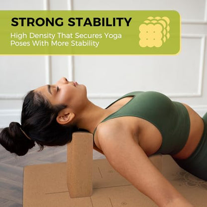 U&M Cork Yoga Blocks 2 Pack Set,Natural Cork High Density 9"x6"x4" Yoga Blocks Odor-Resistant Non-Slip for Yoga, General Fitness, Pilates, Stretching and Toning