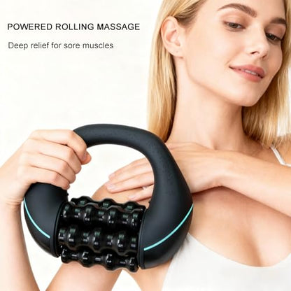 Electric Handheld Rolling Massager, 270min-Percussive Massager Targeting Knots with Pain Relieve Deep Tissue, 3-Speed Spin Vibrating Roller Massage for Back, Shoulders, Legs, Neck,Arms