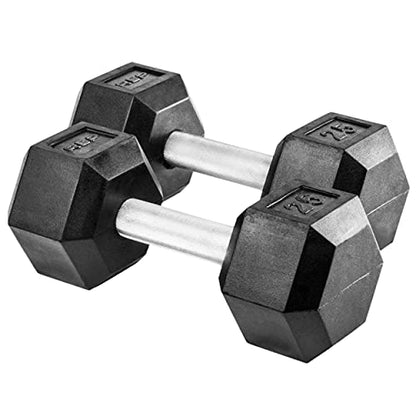 Rep Fitness Rubber Hex Dumbbell(s) - Singles (55LB +) and Pairs (5LB - 50LB) - Low Odor, Fully Knurled Handle - style: 25 LB Pair