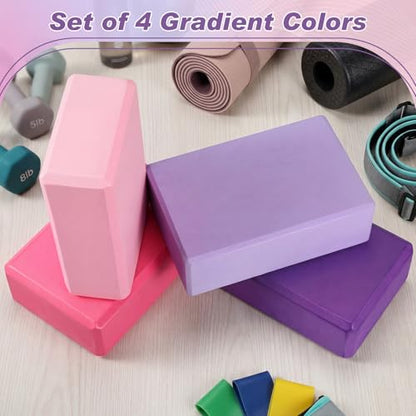 4 Pcs Foam EVA Yoga Blocks Different Color Soft Non Slip Supportive Yoga Bricks Lightweight Gymnastic Blocks Stretching Accessories for Women Pilates Meditation