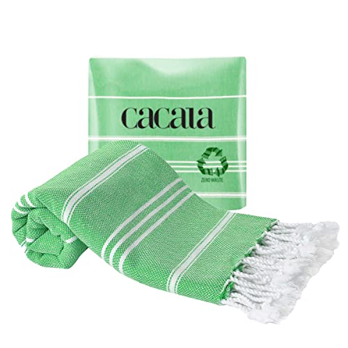 Cacala 100% Turkish Cotton Kitchen Tea Towels, Highly Absorbent Luxury Soft Quick Drying Dish Towel with Hanging Loop for Gym, Yoga, Bath, Sports, Cleaning and Kitchen (23 x 36), Green - color: Green
