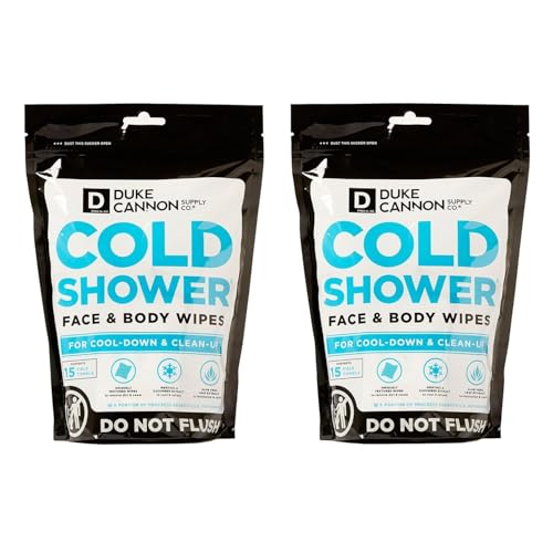Duke Cannon Cold Shower Cooling Field Towels – Menthol Body Wipes for Men, No Rinse Face & Body Cleansing Wipes, 15 Individually Wrapped Towels (2 Pack) - size: 15 Count (Pack of 2)