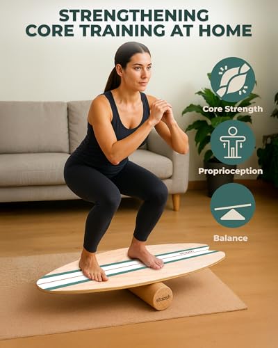STAASH® Balance Board Full Kit – Premium Birch Wood Trainer with Cork Roller, Balance Disc, Massage Ball & Anti-Slip Mat – Core Strength, Surf, Snowboard & Rehab Training – All-In-One Set