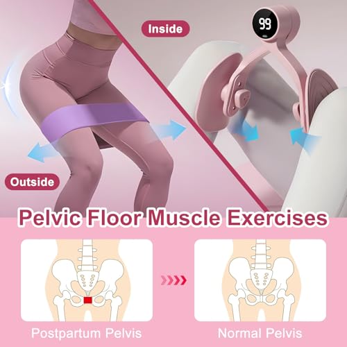 Thigh Trainer [2026 Upgraded], Thigh Trainer Thigh Exerciser, Inner Thigh Exerciser, 360° Pelvic Floor Exercise Devices, Hip Trainer Kegel Excerciser, 20LB Resistance Band, Pink - style: LED Display
