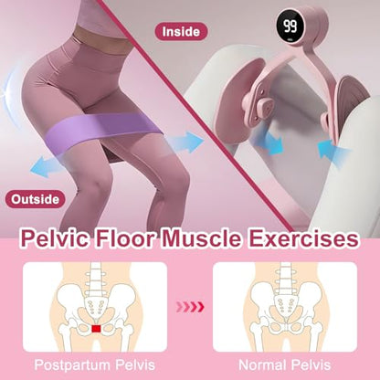 Thigh Trainer [2026 Upgraded], Thigh Trainer Thigh Exerciser, Inner Thigh Exerciser, 360° Pelvic Floor Exercise Devices, Hip Trainer Kegel Excerciser, 20LB Resistance Band, Pink - style: LED Display