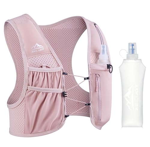 Zelvot Running Vest for Women Men, US Patent, Adjustable Chest Straps Running Hydration Vest with 500ml Soft Flask, Lightweight Reflective Hydration Backpack for Marathon - color: Pink, size: X Small-Small (1 Soft Flask)
