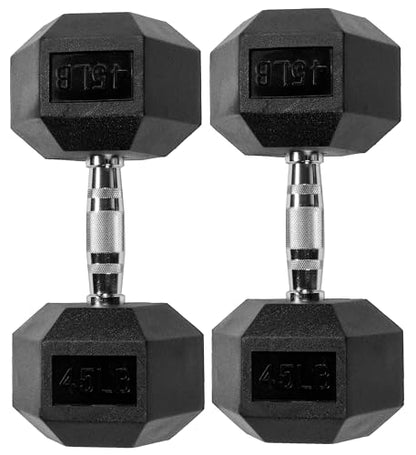 Signature Fitness Rubber Encased Hex Weights Dumbbells Pair, Exercise & Fitness Dumbbells for Home Gym Training