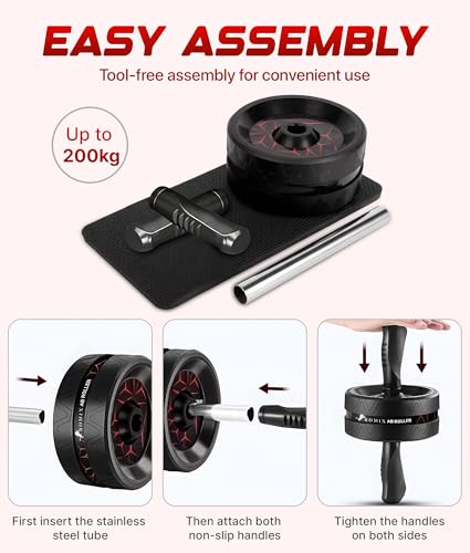 Ab Roller Wheel for Abs Workout, Exercise Wheels with Thick Knee Pad, No Noise Ab Wheel Roller for Core Workout, Abdominal Exercise, Rueda Para Abdominales, Home Gym Fitness Equipment for Men Women