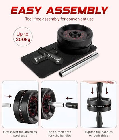 Ab Roller Wheel for Abs Workout, Exercise Wheels with Thick Knee Pad, No Noise Ab Wheel Roller for Core Workout, Abdominal Exercise, Rueda Para Abdominales, Home Gym Fitness Equipment for Men Women