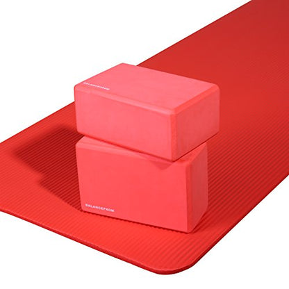 Fitvids Set of 2 High Density Yoga Blocks, 9"x6"x4" Each, Pair, Multiple Colors - color: Red