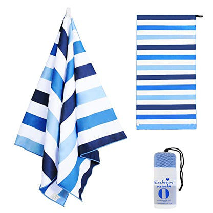 Exclusivo Mezcla Quick Dry Beach Towel, Large Lightweight Sandfree Pool Towel for Swimming Camping Travel with Bag (Blue, 30x60 Inches)