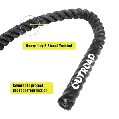 Heavy Battle Ropes 1.5 inch 30 ft- Polyester Workout Rope Full Body Workout Equipment for Crossfit Training, Home Gym or Fitness Exercise, Building Muscle, Black…