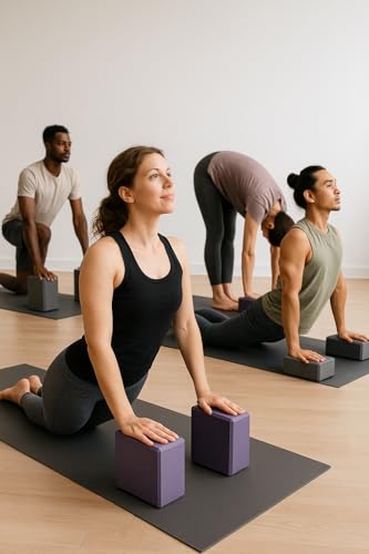 Yoga Blocks 2 Pack 3x6x9IN Foam Block Supportive Latex-Free with Stretch Band, Non-Slip Exercise Blocks for Pilates, Meditation, Balance, Stretching and Deep Poses