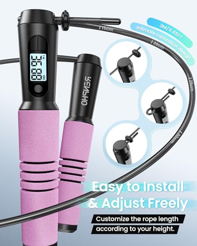 RENPHO Smart Jump Rope with Counter, App Data Tracking, LCD Display - color: Pink