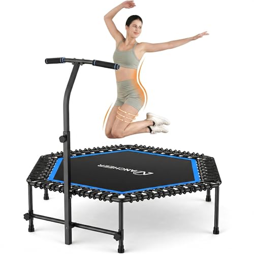 ANCHEER 50" Trampoline - Rebounder Trampoline for Adults with T Bar, Exercise Trampoline Max Load 500lbs, Adjustable Handle Mini Trampolines with Bungees, Stable & Quiet,Indoor Outdoor/Gym Workout - color: Pro-Blue