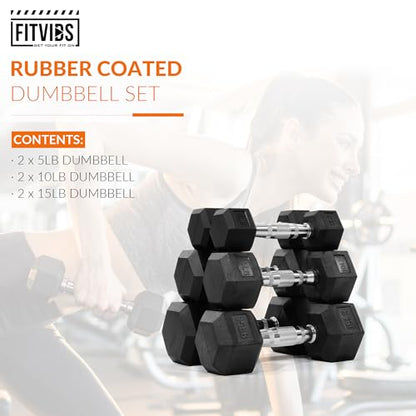 Fitvids Rubber Encased Hex Dumbbell Set Contoured Handle for Muscle Toning, Strength Building & Full Body Workout, 60LB, 100LB, 150LB and 550LB Set