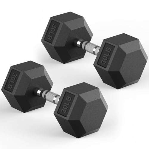 HANDBODE Hex Dumbbell 30-570 lb Dumbbell set, Rubber Encased Exercise & Fitness Dumbbells, Hand Weight for Strength Training - size: 30 lb, Pair, style: Chrome Handle