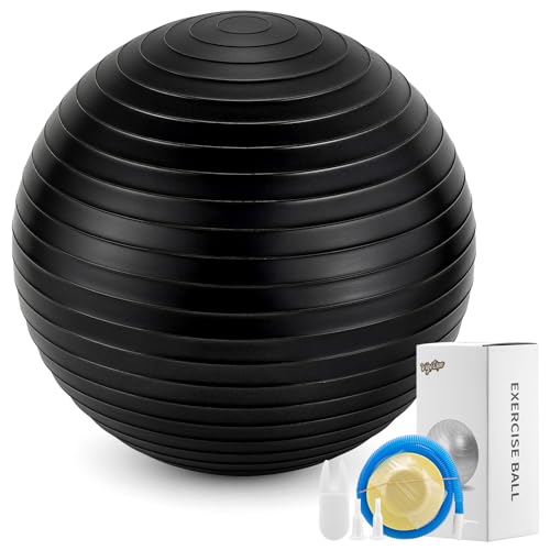 Exercise Ball – Puncture-Resistant Yoga Ball for Core Strength, for Core Strength Recovery, Balance & Stability Workouts, Multiple Sizes & Colors - color: black, size: M19-22 inches/48-55 cm