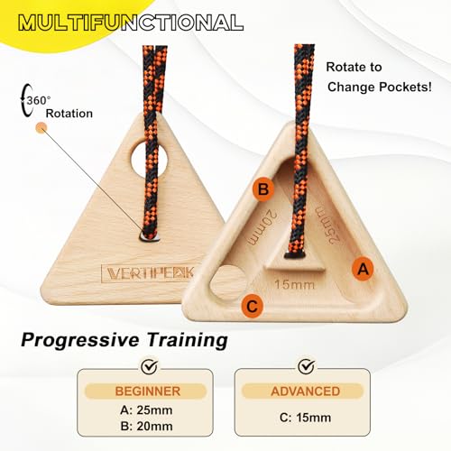 Portable Hangboard Rock Climbing, 2 pack Triangular Wooden Climbing Fingerboard with 3 Multi-Depth Pockets, Finger Strength, Arm Workout & Pull-up Training