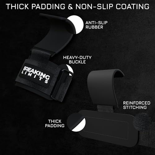 Breaking Limits Lifting Hooks for Weight Lifting (Pair) - Wrist Hooks for Weightlifting, Gym, Deadlifts & Pull-Ups– Hook Lifting Straps - Hook Grips for Men & Women