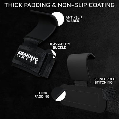 Breaking Limits Lifting Hooks for Weight Lifting (Pair) - Wrist Hooks for Weightlifting, Gym, Deadlifts & Pull-Ups– Hook Lifting Straps - Hook Grips for Men & Women