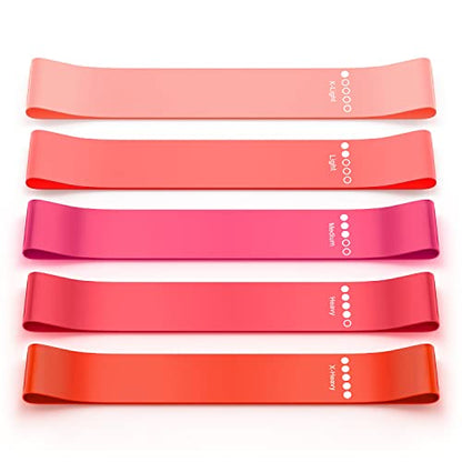 Bundle Set of 8 Resistance Bands for Workout, 3 Fabric Booty Bands and 5 Latex Exercise Bands with 2 Portable Bags